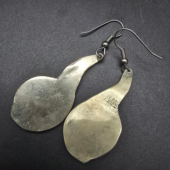 Alpaca Mexico Blue Abalone Shell Earrings Feathers Dangle Drop - Picture 5 of 6